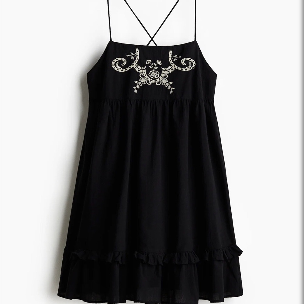 H&M Embroidered Cotton Strappy Dress